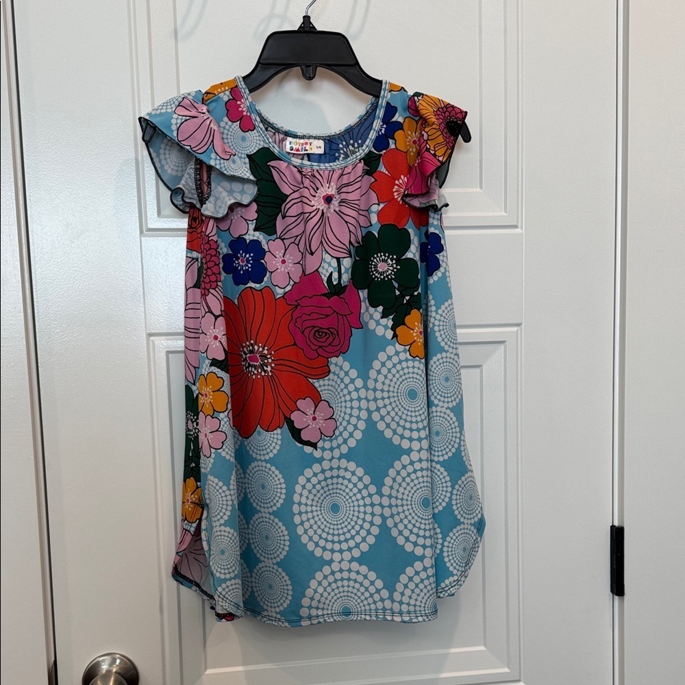 Dot Dot Smile Blue Floral Ruffle Dress